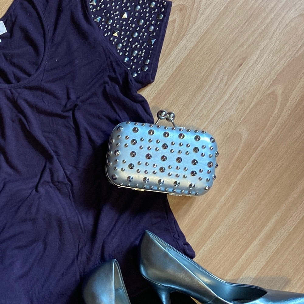 Silver studded clutch purse